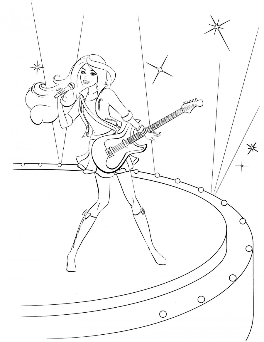 Принцесса Барби рок-звезда - раскраска №902