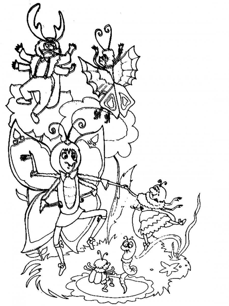 Раскраски к сказке Муха Цокотуха для детей