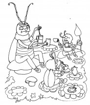 Тараканы пьют чай у Мухи Цокотухи - раскраска					№914
