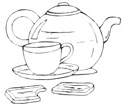 Чайник с печенюшками - раскраска					№949