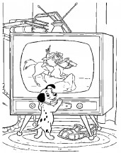 Далматин трогает телевизор - раскраска					№964