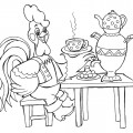Петушок пьет чай у самовара - раскраска №984