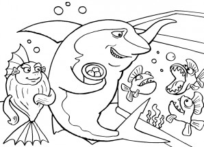 Акула и аквариум - раскраска					№1061