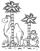 Верблюд под пальмами - раскраска					№1107