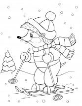 Ежик на лыжах - раскраска					№1151