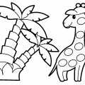 Жираф и пальмы - раскраска №1184