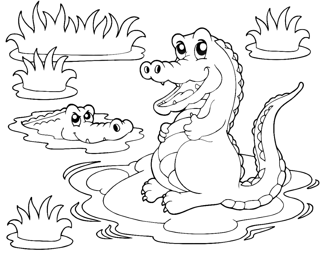 Крокодил в воде раскраска