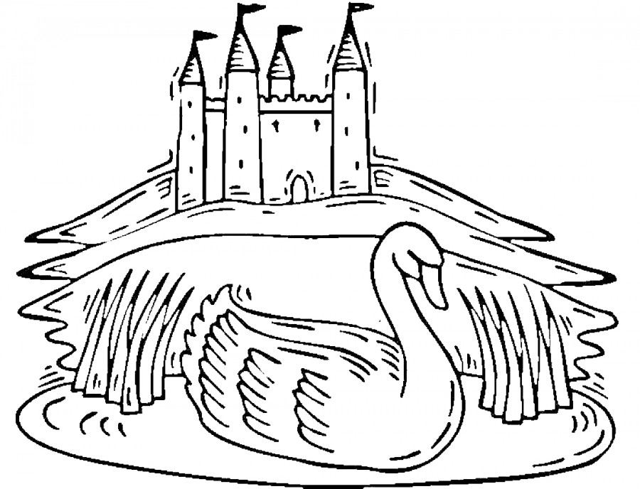 Лебедь и замок - раскраска №13952