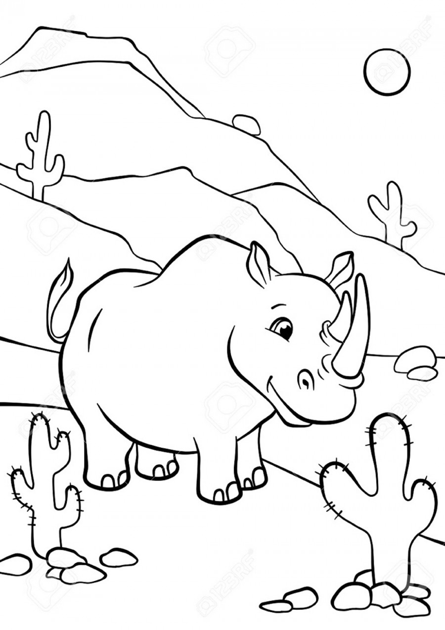 Носорог в пустыне - раскраска №6646