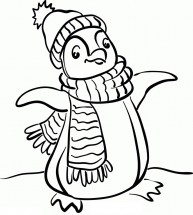 Пингвин в шарфике и  шапке - раскраска					№2294