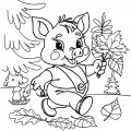 Свинка собирает листочки - раскраска №2134