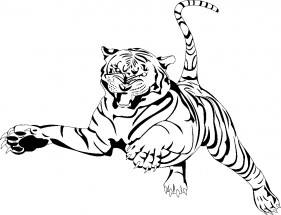 Тигр в прыжке - раскраска					№2307