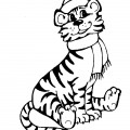 Тигр в шапке и шарфе - раскраска №10870