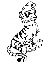 Тигр в шапке и шарфе - раскраска					№10870