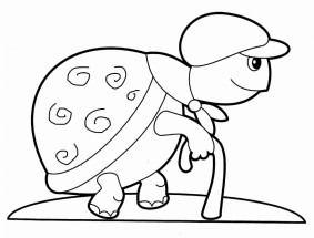 Черепаха с клюкой - раскраска					№13329