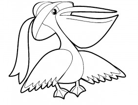 Пеликан в шляпе - раскраска					№2309
