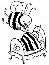 Мама пчела читает книгу пчеленку - раскраска					№9742