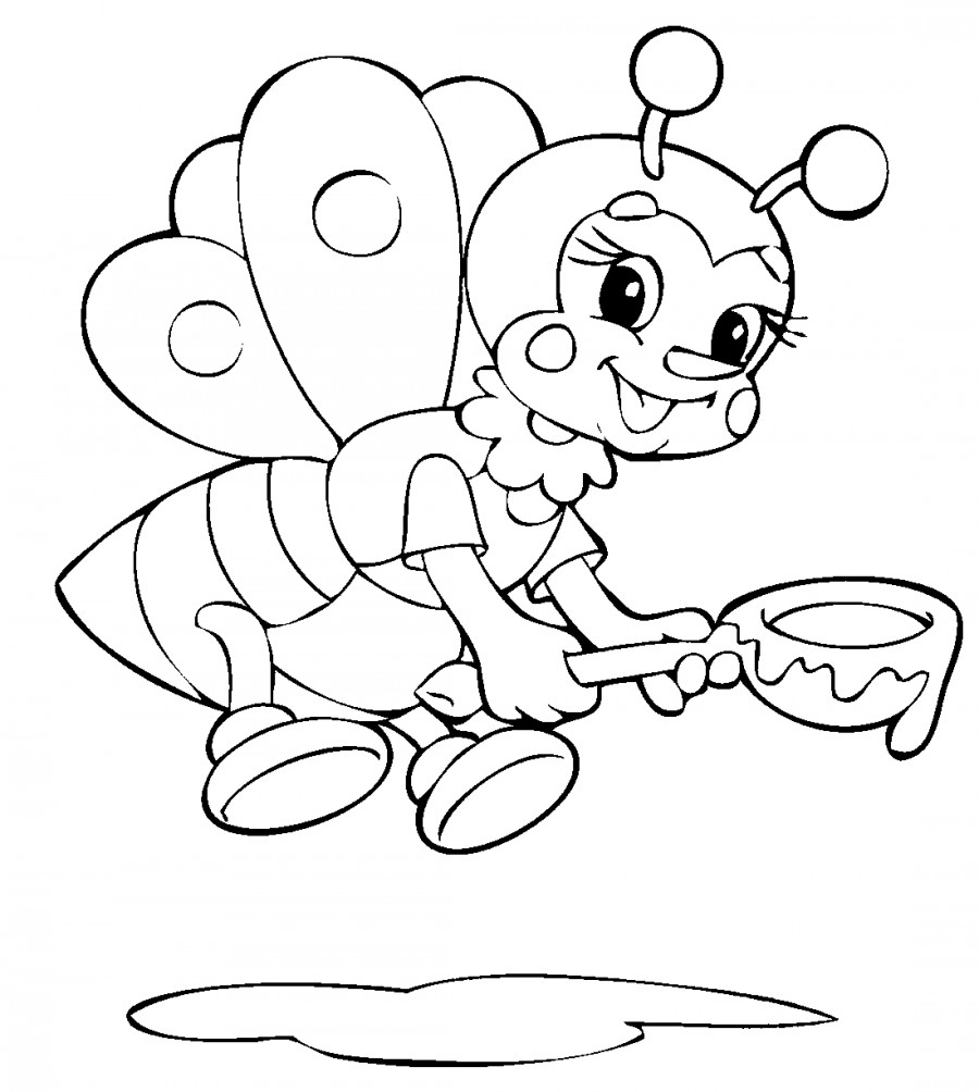 Пчела с ложкой нектара - раскраска №4045