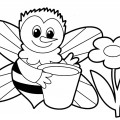 Пчела собирает нектар - раскраска №2034