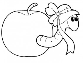 Червяк в яблоке - раскраска					№3070