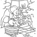 Красавица и Чудовище на пикнике - раскраска №3064