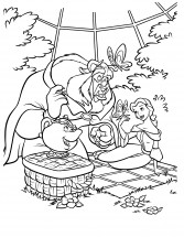 Красавица и Чудовище на пикнике - раскраска					№3064