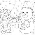 Мальчик и снеговик зимой - раскраска №4175