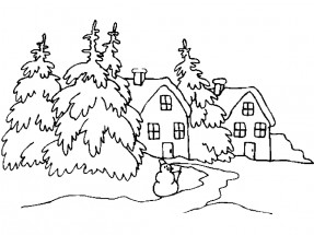 Зимний пейзаж - раскраска					№12883