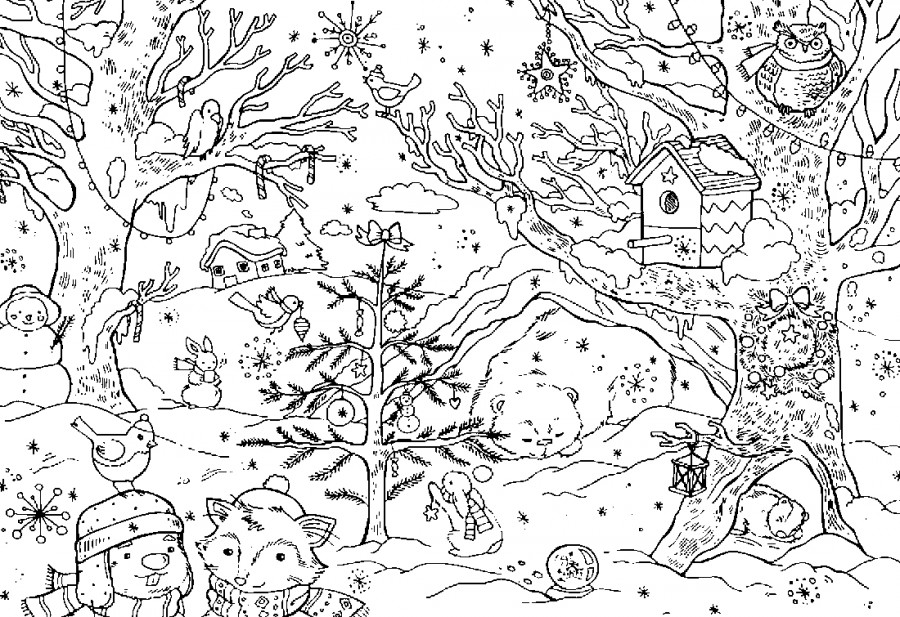 Зима в лесу - раскраска №13946