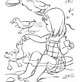 Девочка кормит птиц - раскраска №13652