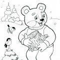 Зима в лесу и медведь - раскраска №3042