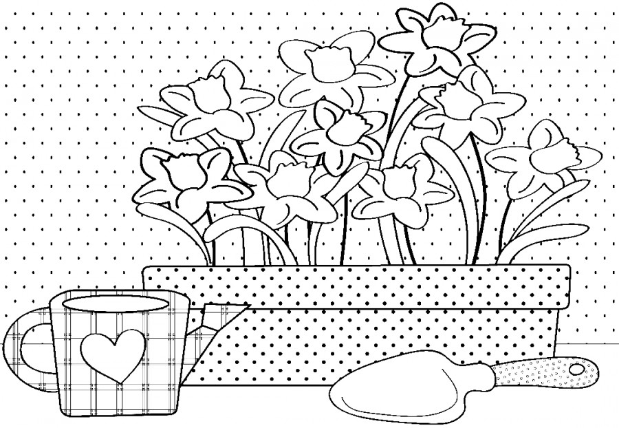 Весенние цветы в горшочке - раскраска №2734