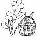 Весенние цветы и кролик в корзинке - раскраска №11247
