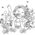 Девочка на лужайке - раскраска №3084