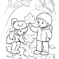 Дети осенью в саду - раскраска №13591