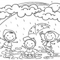 Дети под дождиком - раскраска №13464