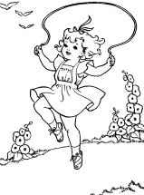Девочка прыгает на скакалке - раскраска					№4097
