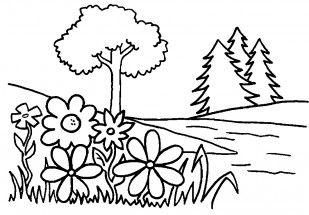 Деревья и цветы - раскраска					№12490