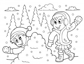 Детские игры зимой - раскраска					№11222