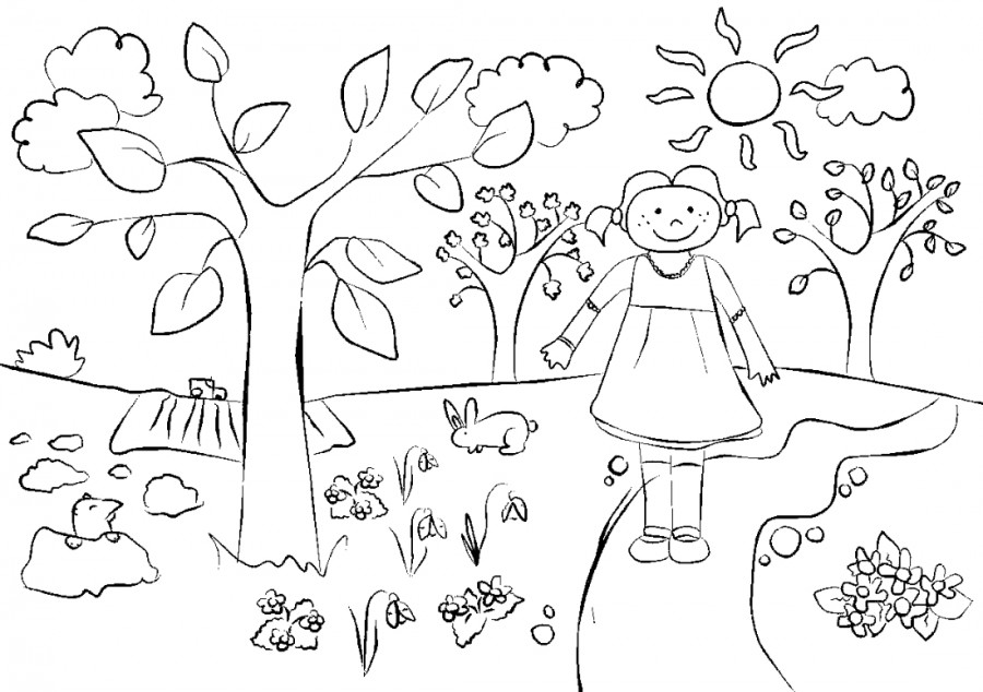 Девочка в лесу - раскраска №8018