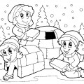 Дети строят зимний шалаш - раскраска №11531