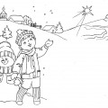 Дети снеговик и звезда - раскраска №10682