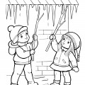 Дети сбивают сосульки зимой - раскраска №12224