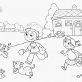 Дети играют с животными - раскраска №11287