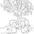 Дети под весенним деревом - раскраска №12885