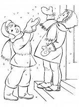 Дети ловят падающий снег - раскраска					№3026