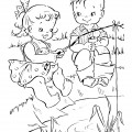 Дети на летней рыбалке - раскраска №3071