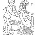 Мальчик собирает листья - раскраска №11622