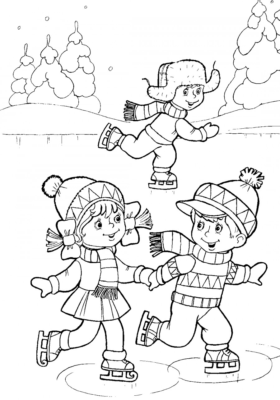 Дети катаются на коньках - раскраска №4187