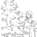 Дети в ожидании подарков на Новый год - раскраска №4092